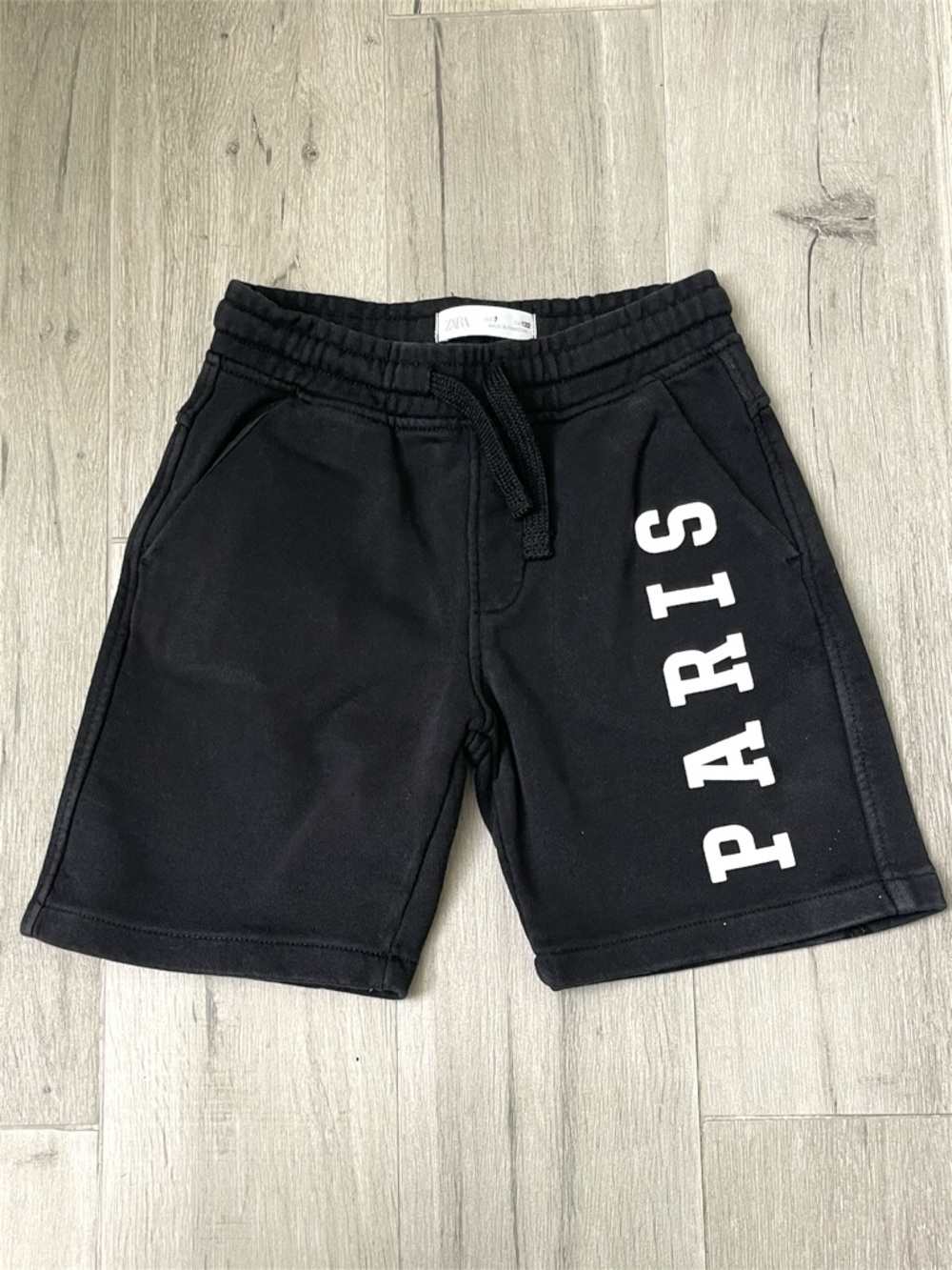 ZARA Boys PARIS Sweat Shorts Black Drawstring Casual Shorts Kids Size 7 112cm